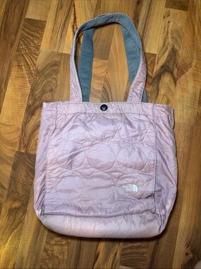 The North Face Light Pink Quilted Tote with Gray Straps